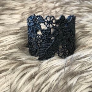 Black lace metal cuff bracelet